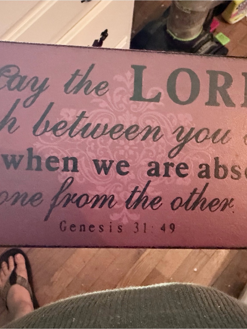 Inspirational Pink Wall Plaque with Scripture - Genesis 31:49